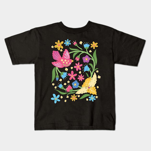 Folk Art Floral Kids T-Shirt by SWON Design